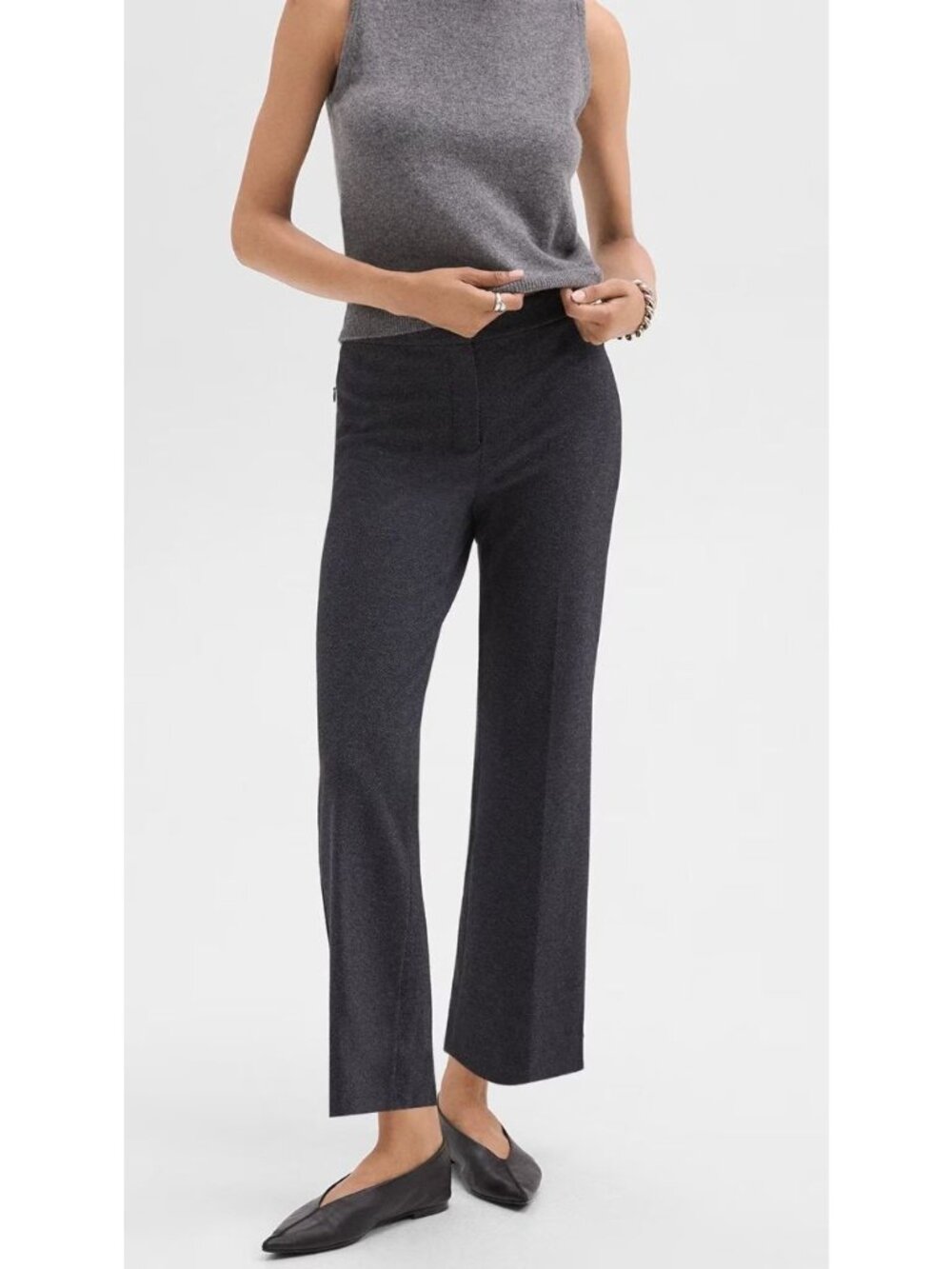 NWT THEORY Kick Pant in Herringbone Knit Charcoal Melange Trousers Size 8